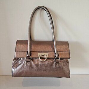 Salvatore Ferragamo Metallic Jules Leather Shoulder Bag